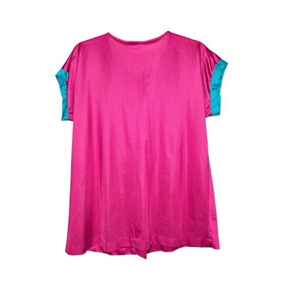 VINTAGE 1980's Henson Kickernick Pink Satin Button Down Top Womens SZ LG RETRO - Picture 5 of 5